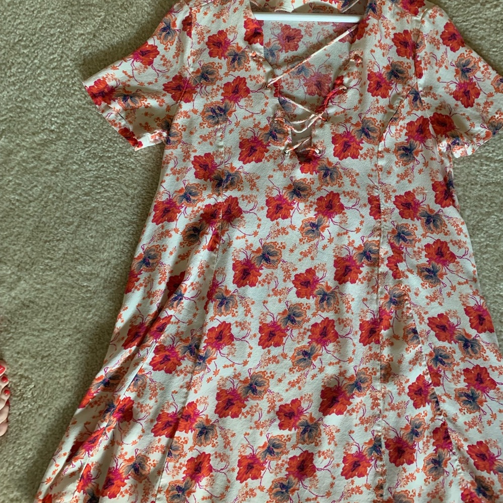 Lace up front floral dress